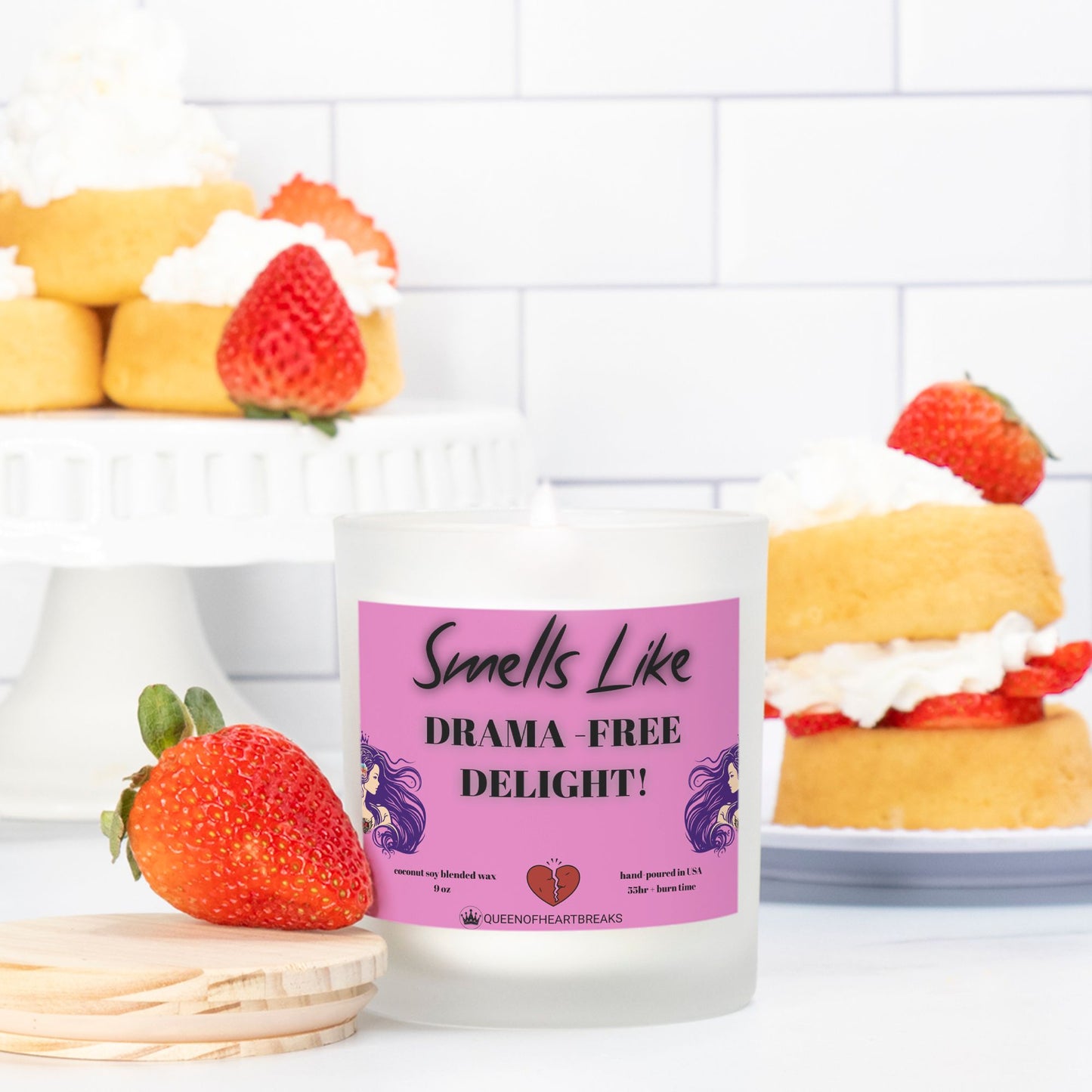 Smells Like Drama- Free Delight-Candle Frosted (Pink Wick) Glass