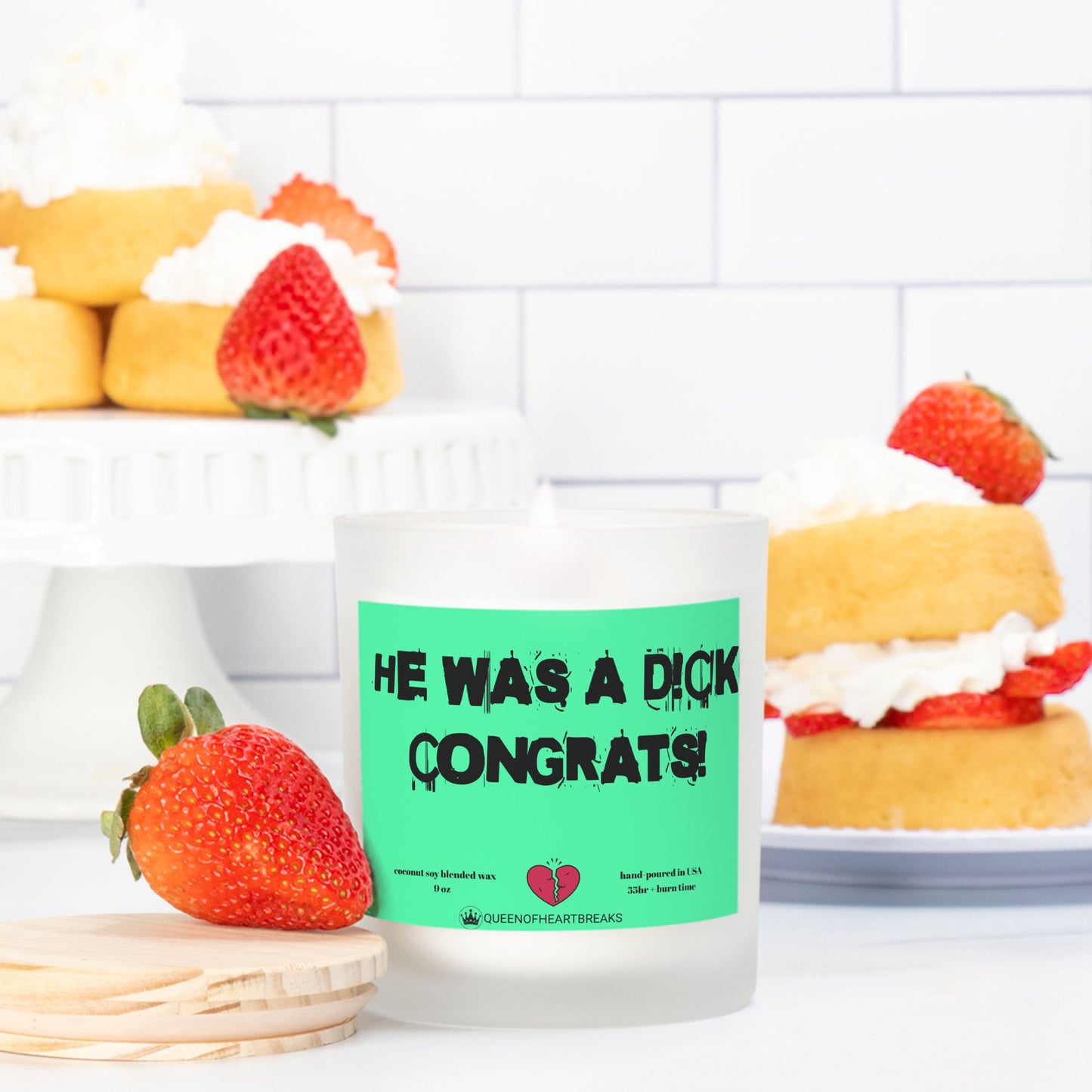 He Was a Dick Congrats-Candle Frosted (Pink Wick) Glass