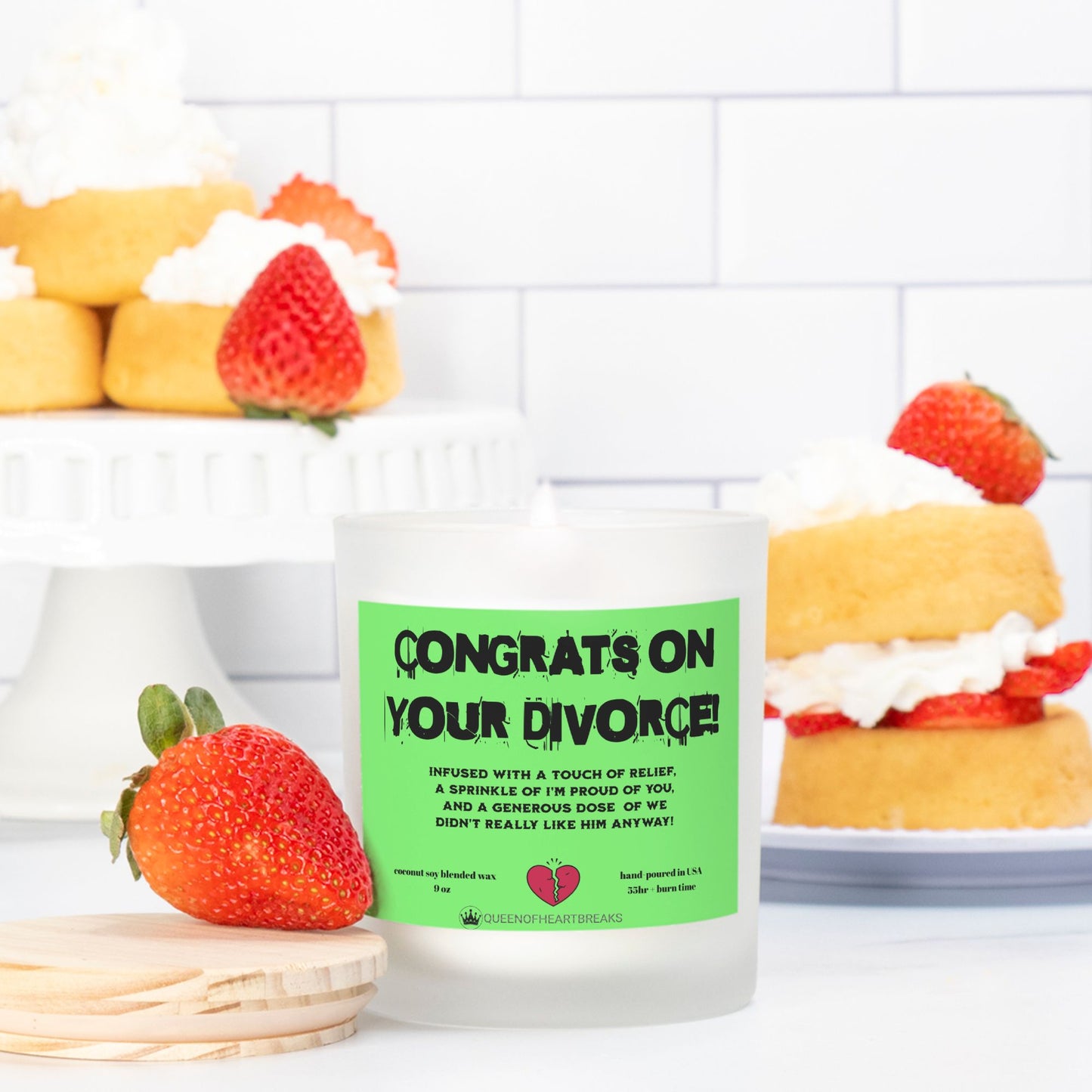 Congrats On Your Divorce Candle Frosted (Pink Wick) Glass