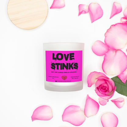 Love Stinks-Candle Frosted (Pink Wick) Glass