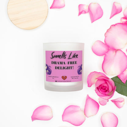 Smells Like Drama- Free Delight-Candle Frosted (Pink Wick) Glass