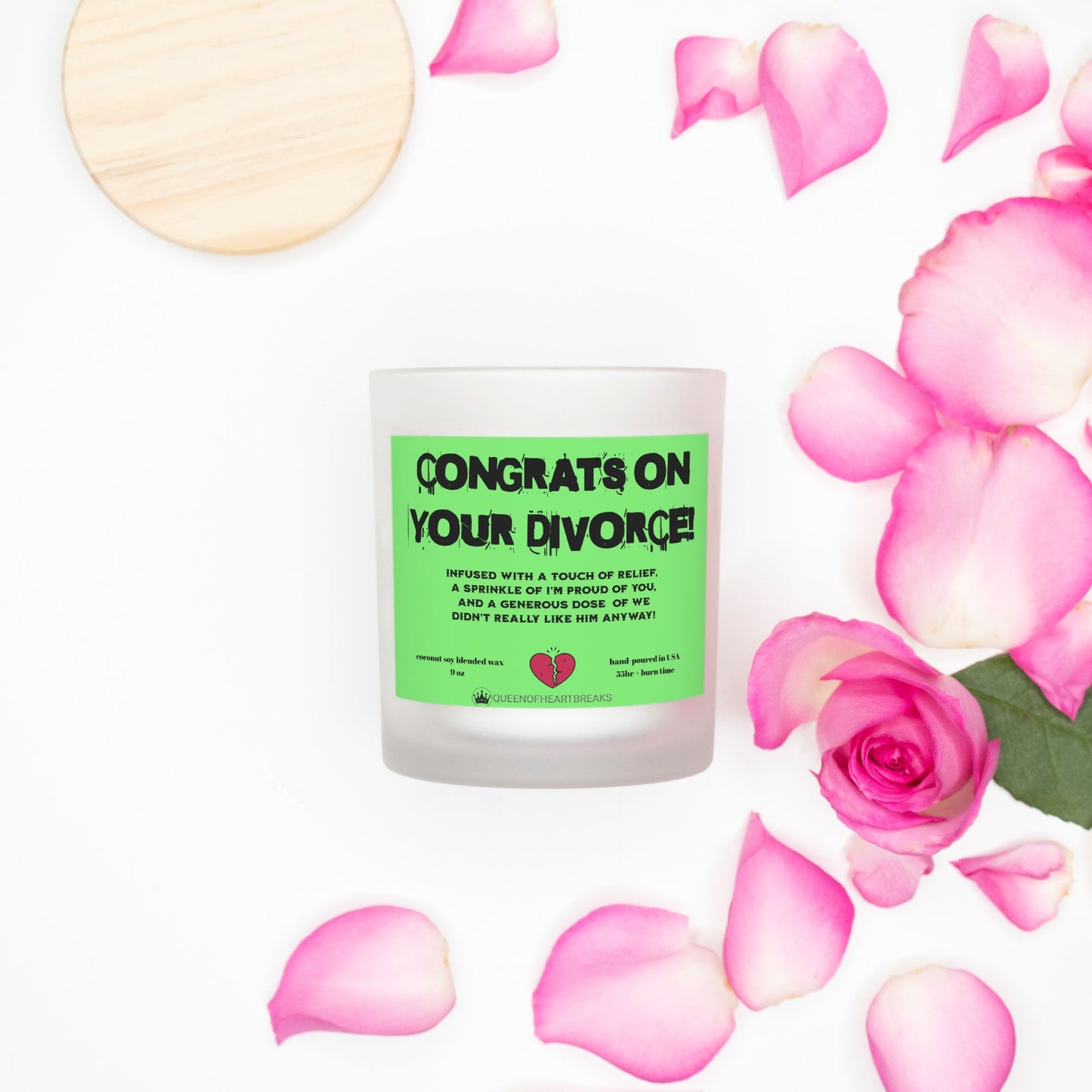 Congrats On Your Divorce Candle Frosted (Pink Wick) Glass