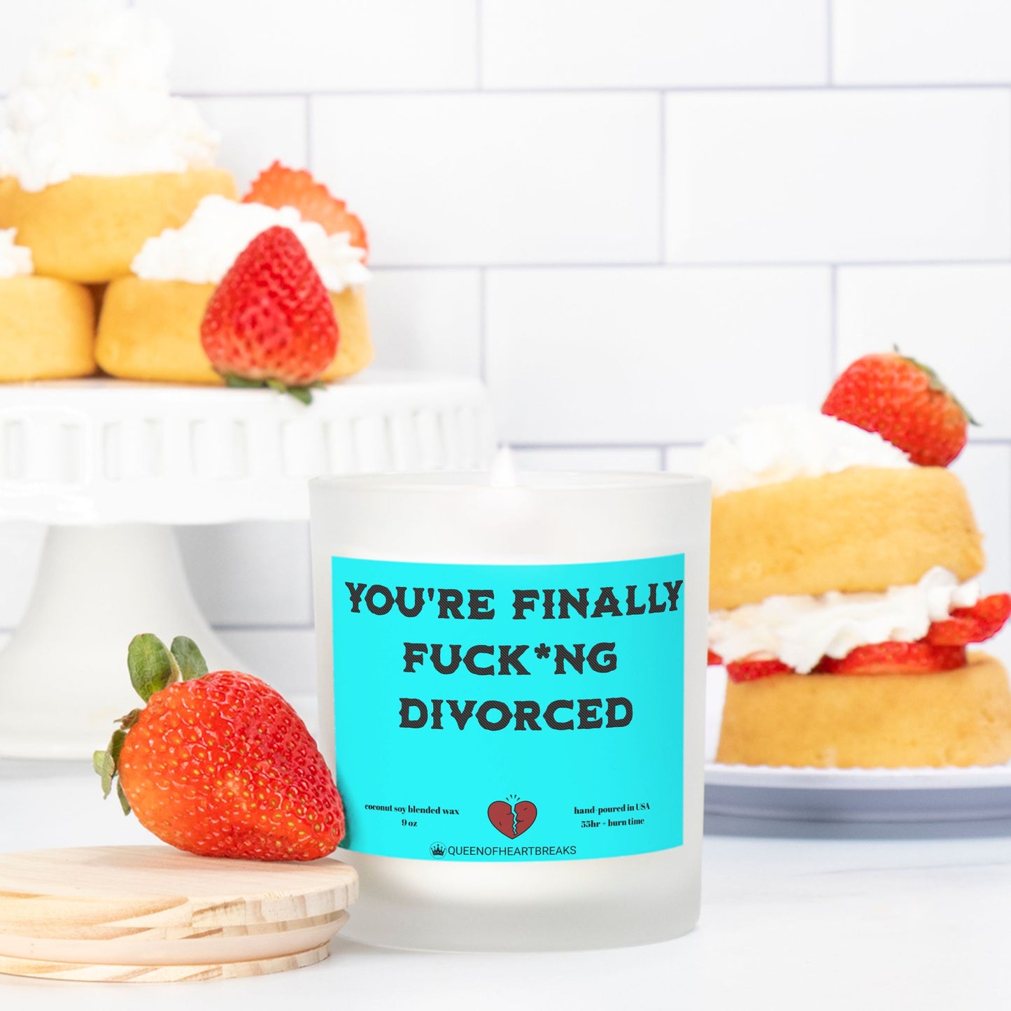 You're Finally Fuck*ng Divorced-Candle Frosted (Pink Wick) Glass
