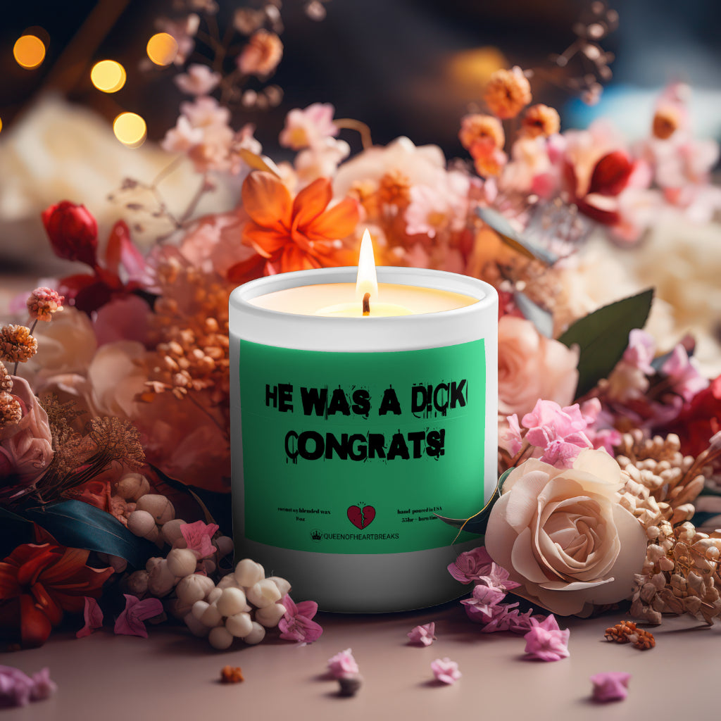 He Was a Dick Congrats-Candle Frosted (Pink Wick) Glass