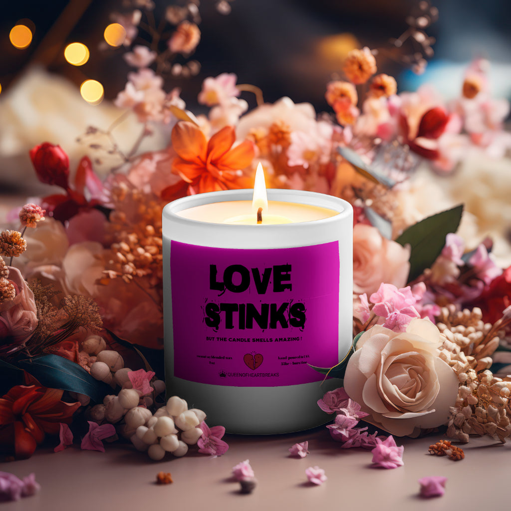 Love Stinks-Candle Frosted (Pink Wick) Glass