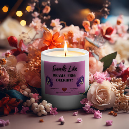 Smells Like Drama- Free Delight-Candle Frosted (Pink Wick) Glass