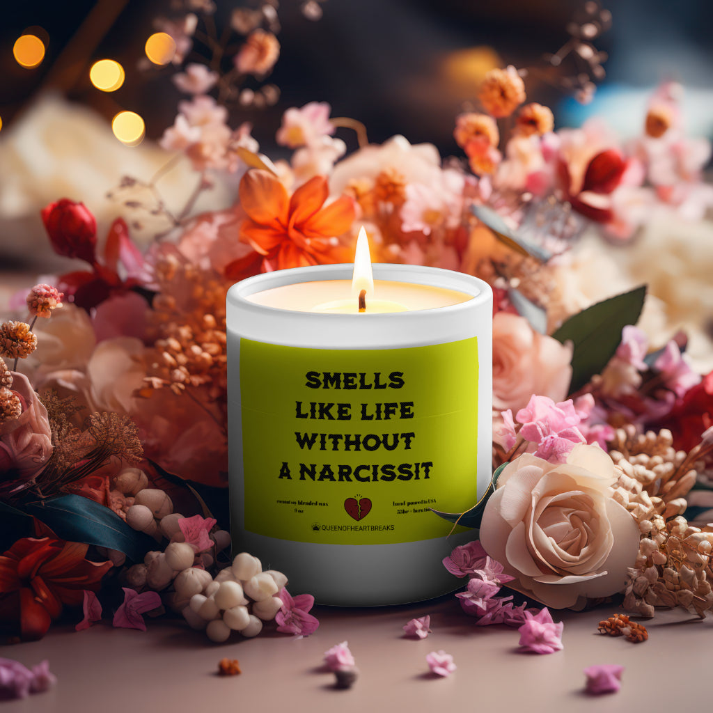 Smells Like Life Without a Narcissist-Candle Frosted (Pink Wick) Glass